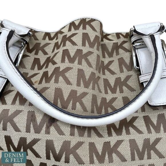Michael Kors MK Logo Canvas Satchel with Cream Leather Trim & Charm Tote Bag - Picture 10 of 16